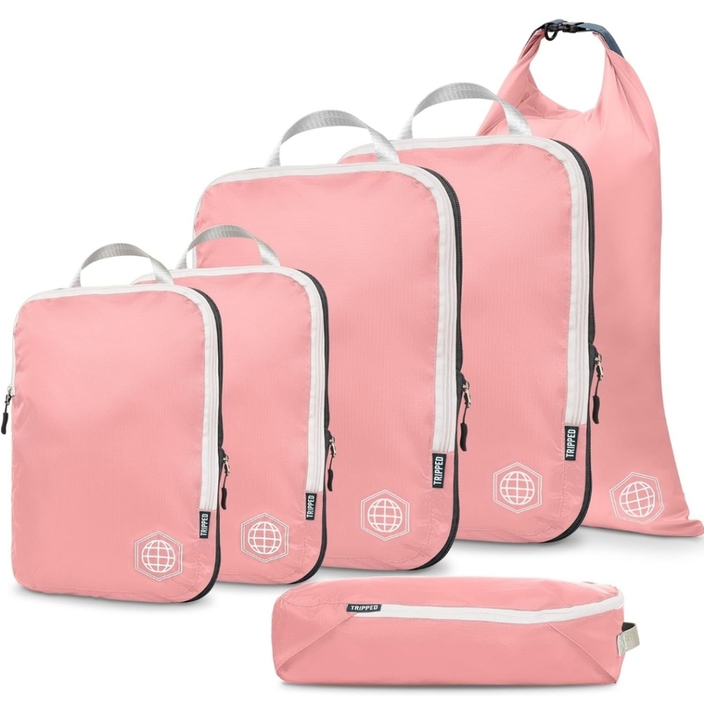 TRIPPED Compression Packing Cubes - 6-Piece Travel Essential Set - Dusty Rose